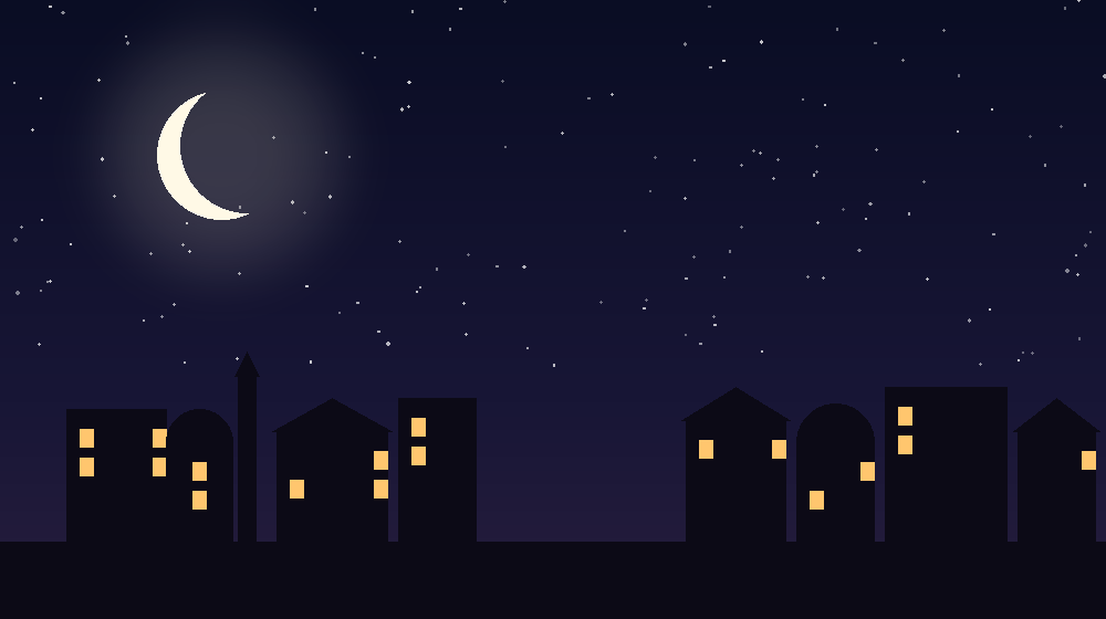 Crescent moon over a peaceful sleeping town, the spirit of sending a good night dua to loved ones