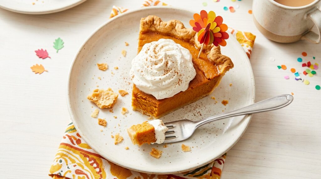 Slice of pumpkin pie for a funny Thanksgiving message