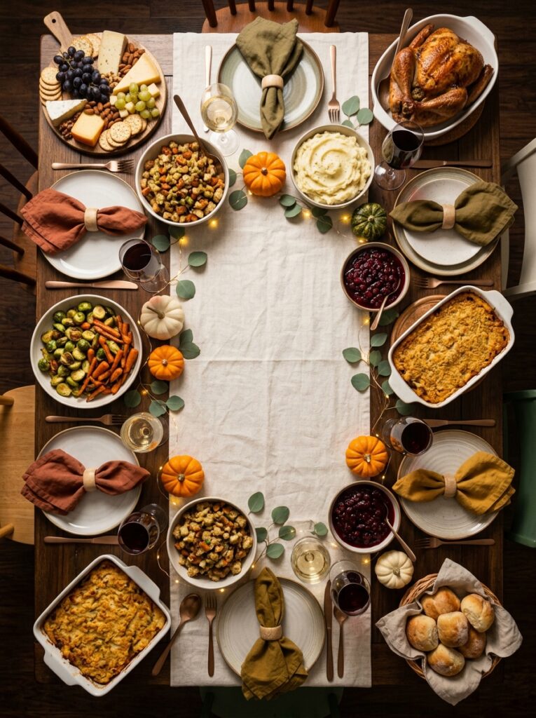Thanksgiving quotes for friends on a Friendsgiving potluck table