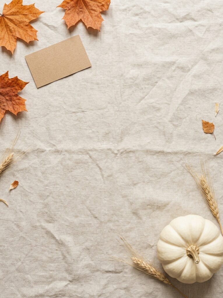 Short Thanksgiving quotes background with pumpkin, autumn leaves and wheat