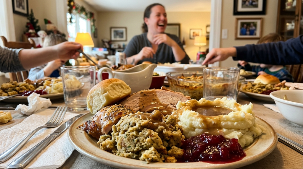 Overloaded plate for funny Thanksgiving captions