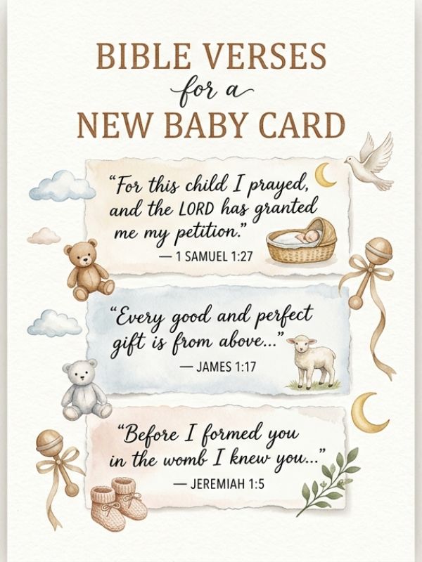 Bible verses for a new baby card: 1 Samuel 1:27, James 1:17 and Jeremiah 1:5