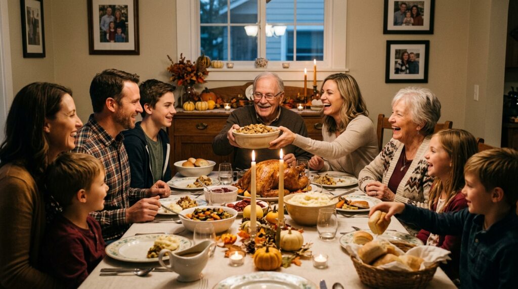 Thanksgiving wishes for family gathered at the dinner table